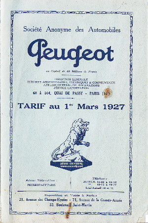 tarif mars 1927